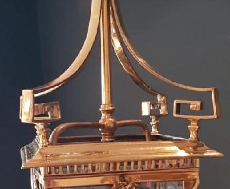 Edwardian Brass and Leaded Glass Lantern - Image 7