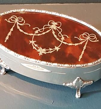 George V Silver and Tortoise Shell Ring Box