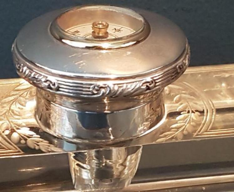 Silver and Cut Crystal Pen and Ink Stand with Inset Compass - Image 5
