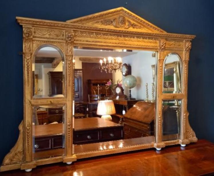 Mid Victorian Timber Gilt Over Mantle Wall Mirror - Image 1