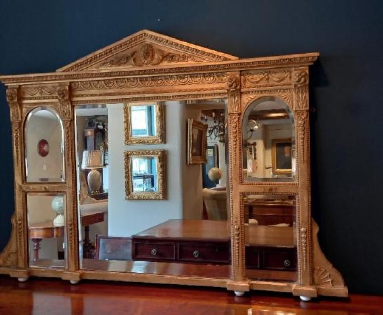 Mid Victorian Timber Gilt Over Mantle Wall Mirror - Image 7