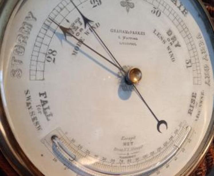 Mid Victorian Liverpool Ship's Barometer & Thermometer - Image 3