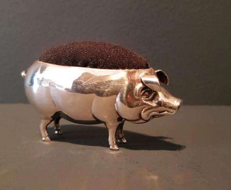 Edwardian Silver Pig Pin Cushion - Image 1