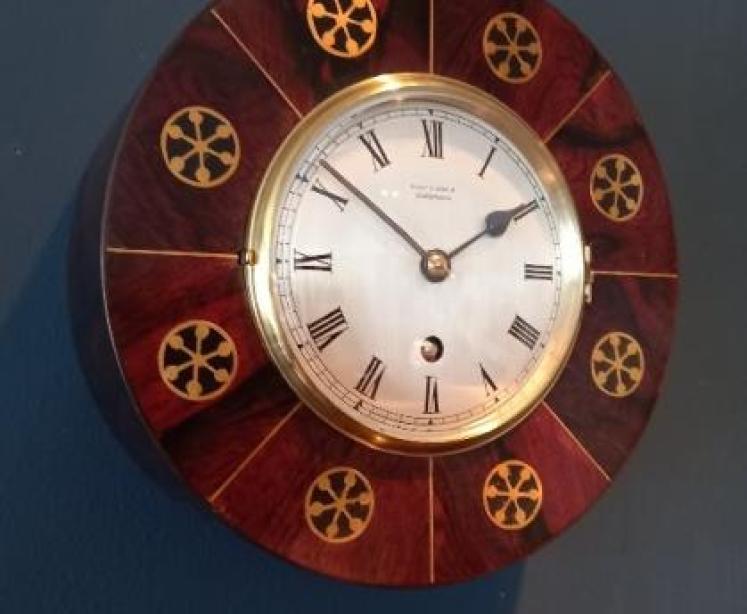 Antique Rosewood Brass Inlaid Library Wall Clock - Image 1