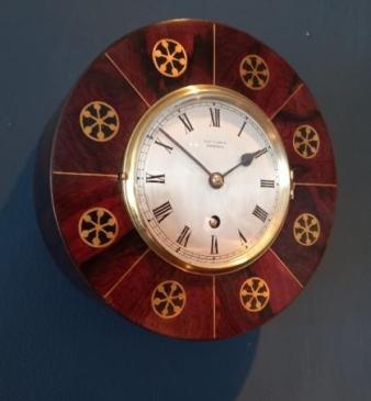 Antique Rosewood Brass Inlaid Library Wall Clock