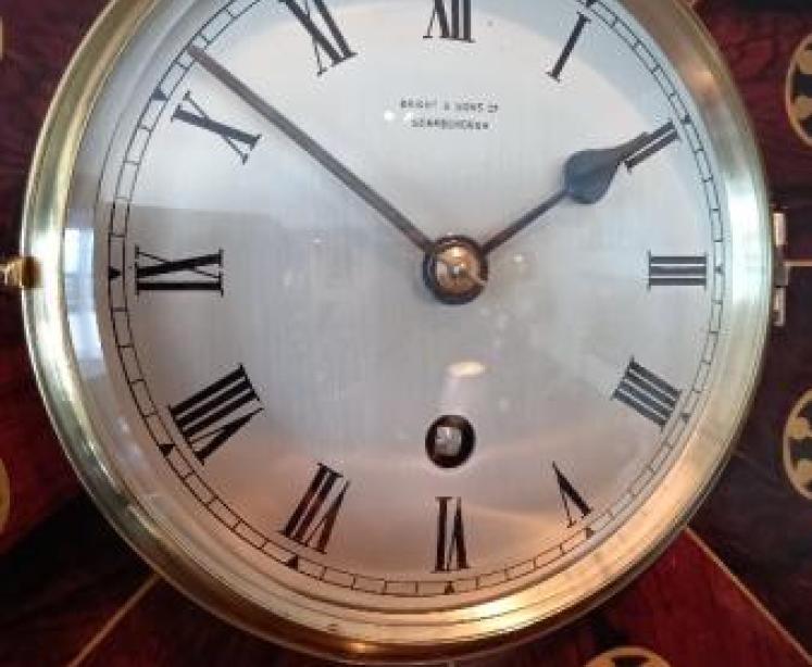 Antique Rosewood Brass Inlaid Library Wall Clock - Image 2