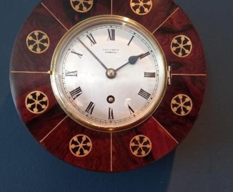 Antique Rosewood Brass Inlaid Library Wall Clock - Image 7