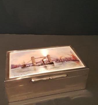 Superb Quality Enamel Top Silver Table Box