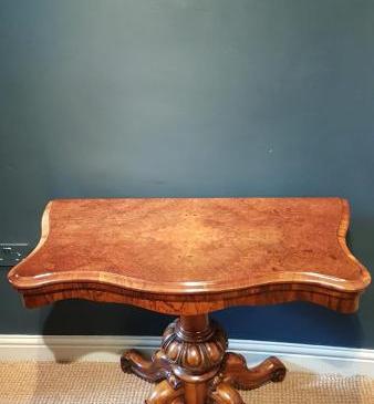 Superior Quality Victorian Burr Walnut Fold Over Tea Table
