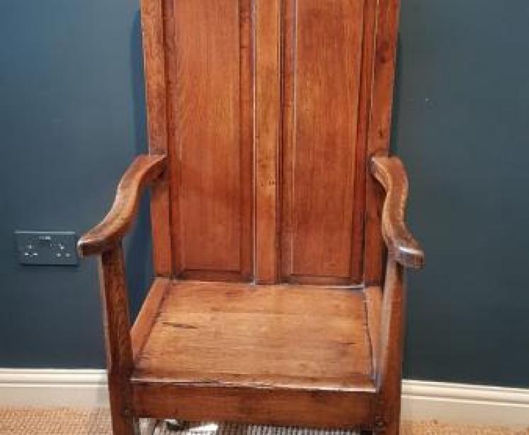 George II Oak Panel Back Arm Chair - Image 1