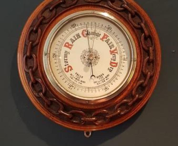 Victorian Oak Porcelain Dial Aneroid Barometer - Image 1