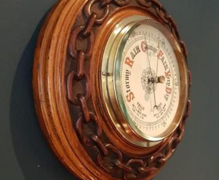 Victorian Oak Porcelain Dial Aneroid Barometer - Image 2