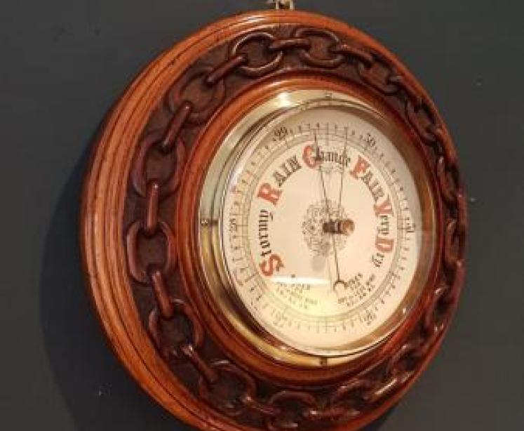 Victorian Oak Porcelain Dial Aneroid Barometer - Image 5