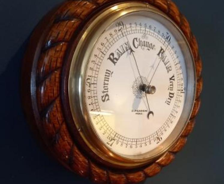 Antique Polished Oak Hull Ship's Barometer - Image 7