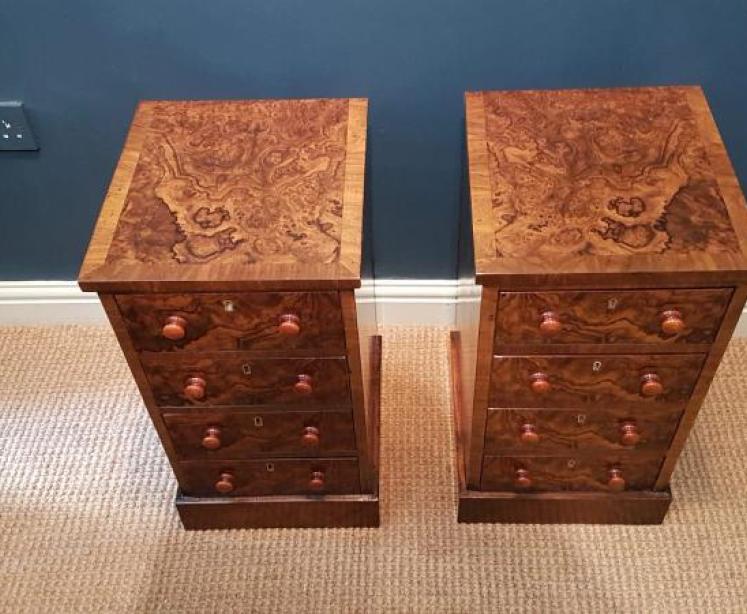 Pair of Victorian Burr Walnut Bedside Chests - Image 2