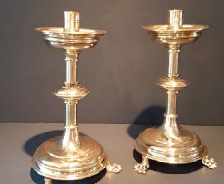 Pair Stylish Victorian Church Candlesticks - Image 1