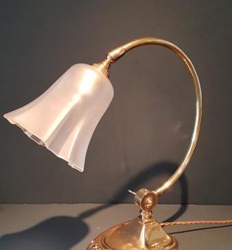 Antique Edwardian Brass Lamp And Shade