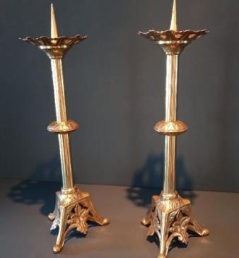 Pair of Mid Victorian Brass Engraved 'Pricket' Candlesticks
