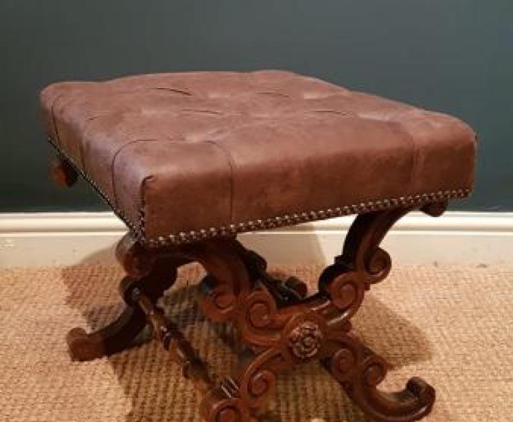 Early Victorian Rosewood X Frame Stool - Image 1