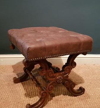Early Victorian Rosewood X Frame Stool