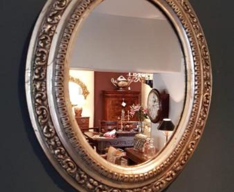 Small Edwardian Silver Gilt Oval Mirror - Image 1