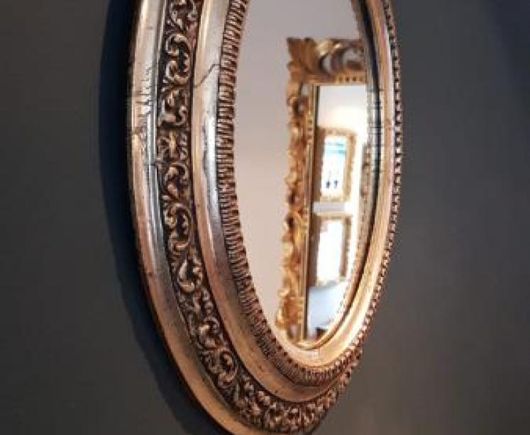 Small Edwardian Silver Gilt Oval Mirror - Image 2