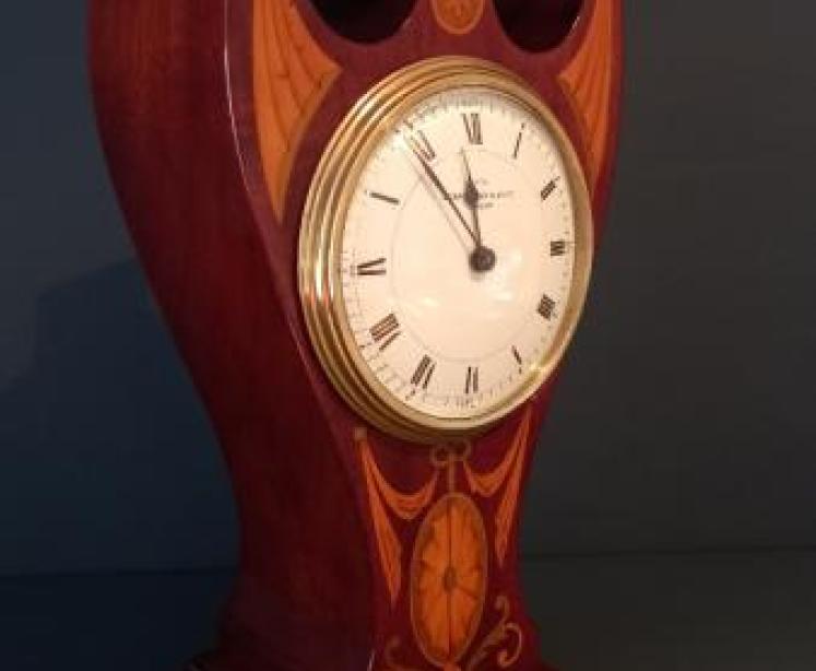 Fine Edwardian Inlaid London Exhibition Mantel Clock - Image 7
