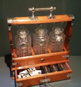 Victorian Oak Tantalus With Games Drawer