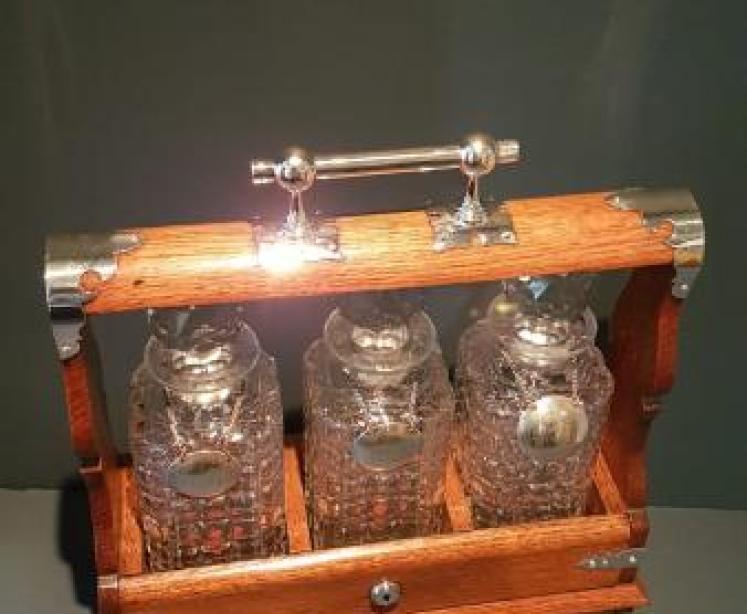 Victorian Oak Tantalus With Games Drawer - Image 3