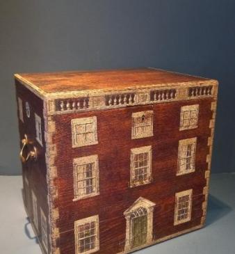 Antique Hand Painted Country House Box