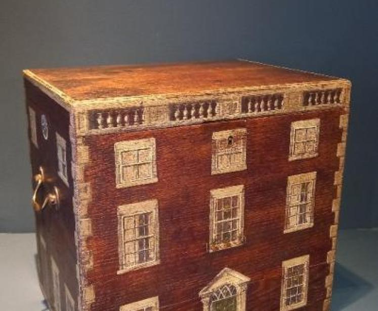 Antique Hand Painted Country House Box - Image 1