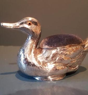 Edwardian Silver Swimming Duck Pin Cushion