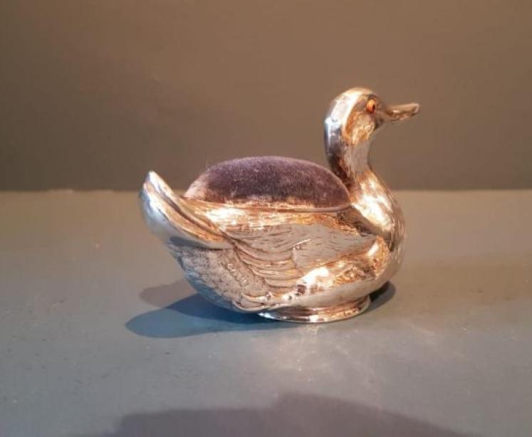Edwardian Silver Swimming Duck Pin Cushion - Image 3