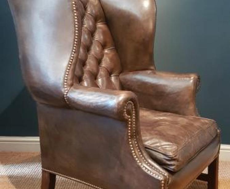  Edwardian Wing Chair with Original Hide Upholstery - Image 6