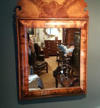Edwardian Oyster Veneer Cushion Frame Mirror