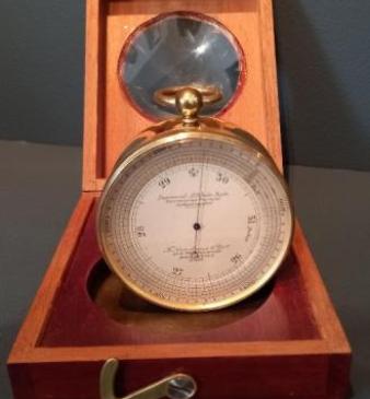 Antique Campaign Marine Barometer in Presentation Case