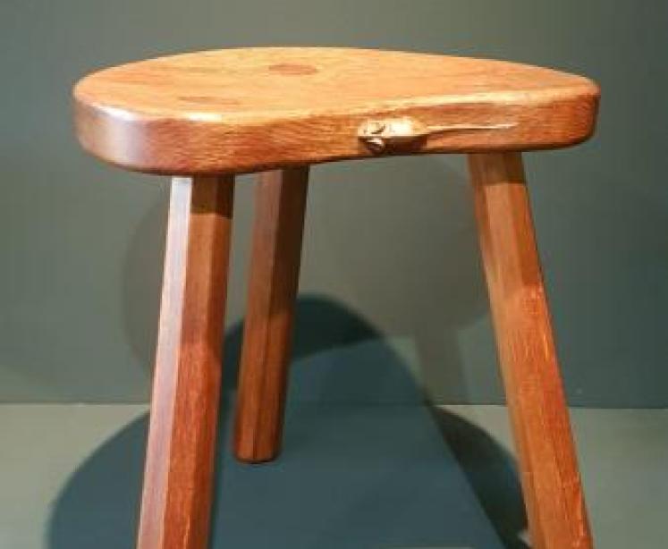 Small Original Mouseman Adzed Oak Stool - Image 2