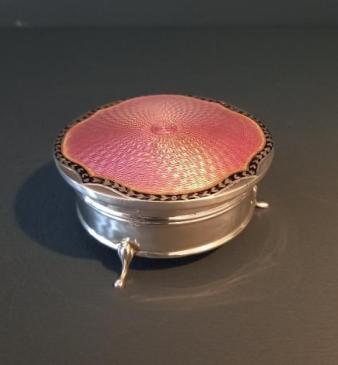 George V Period Silver & Pink Enamel Ring Box