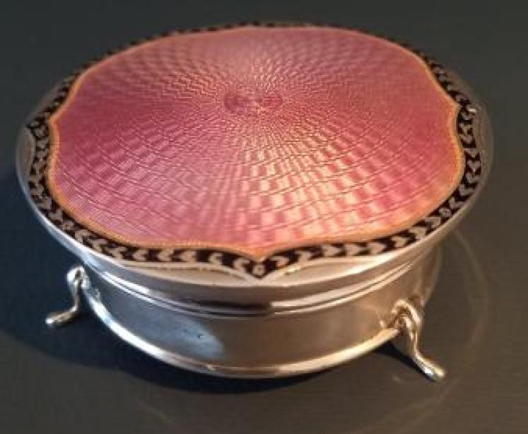 George V Period Silver & Pink Enamel Ring Box - Image 6