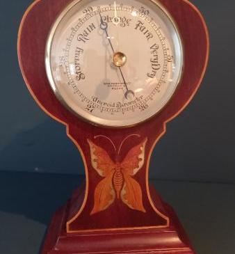 Late Victorian Butterfly Inlaid Mantelpiece Barometer