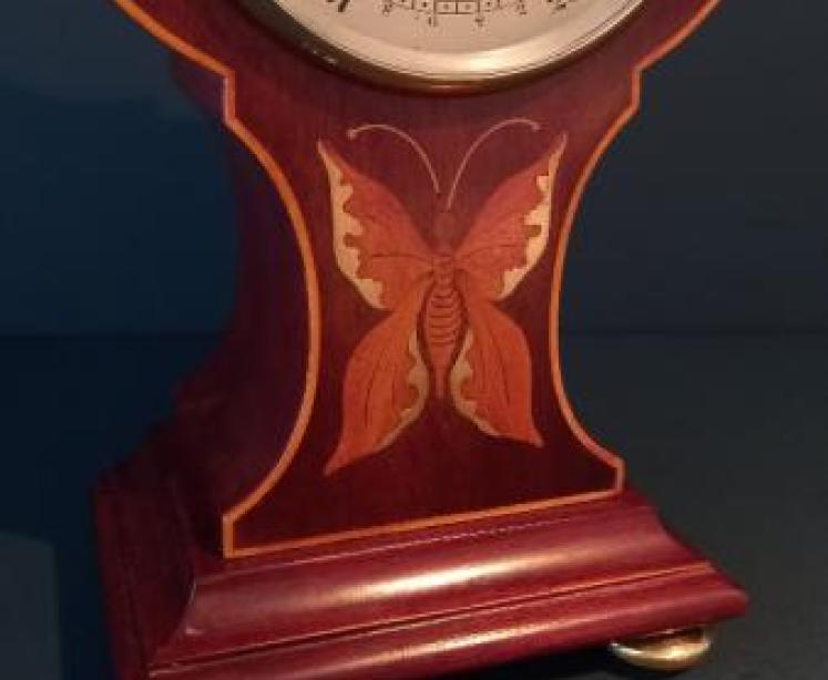 Late Victorian Butterfly Inlaid Mantelpiece Barometer - Image 2