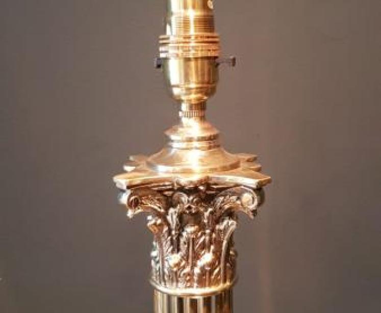 Edwardian Solid Brass Corinthian Column Table Lamp - Image 6