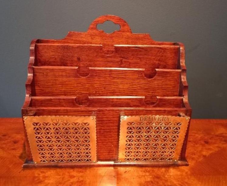 Antique Polished Oak Stationery & Letter Rack - Image 1