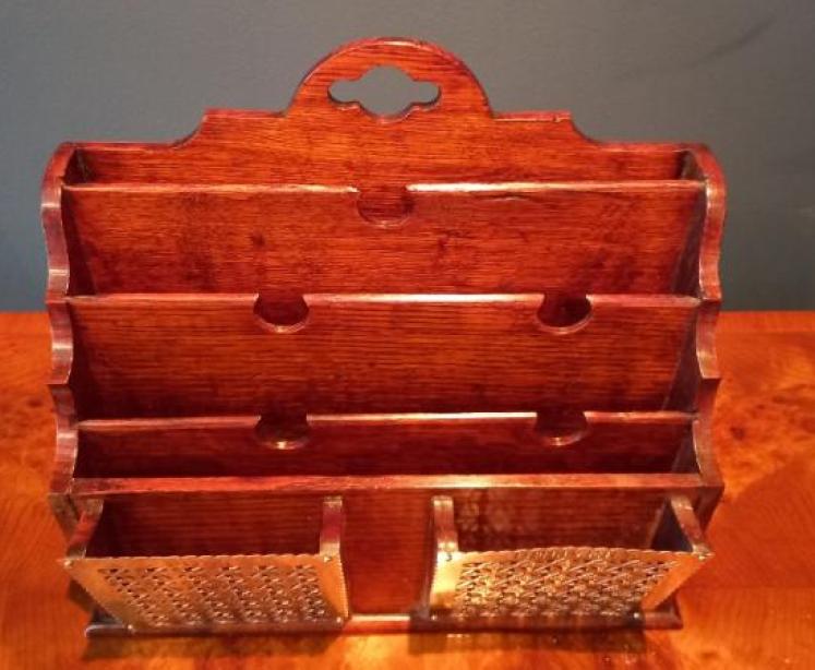 Antique Polished Oak Stationery & Letter Rack - Image 3