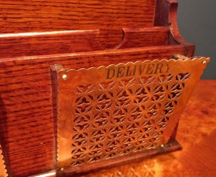 Antique Polished Oak Stationery & Letter Rack - Image 5