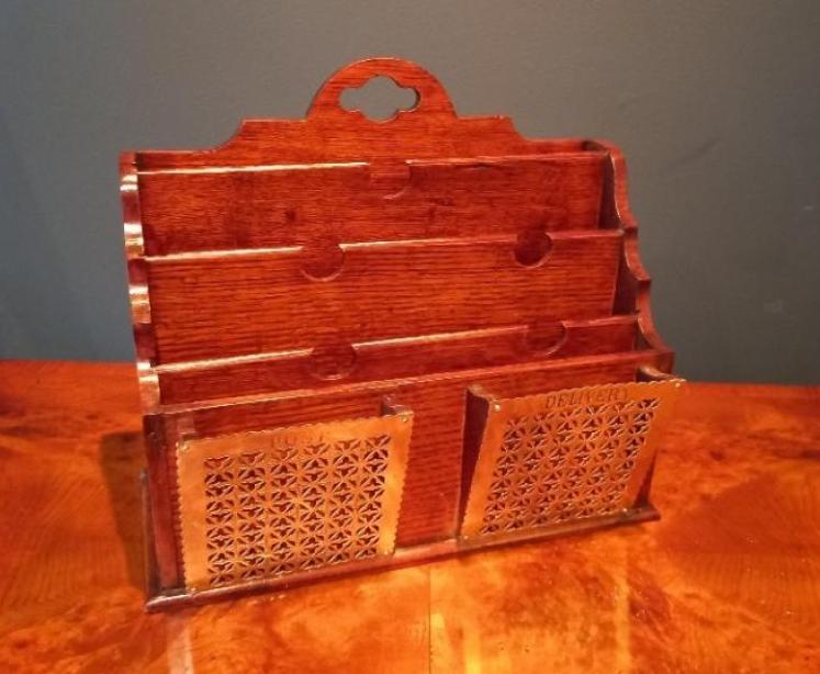 Antique Polished Oak Stationery & Letter Rack - Image 7