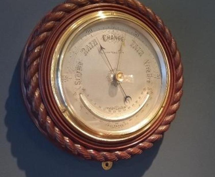 Large Victorian Walnut Ship's Barometer & Thermometer - Image 1