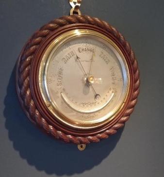 Large Victorian Walnut Ship's Barometer & Thermometer