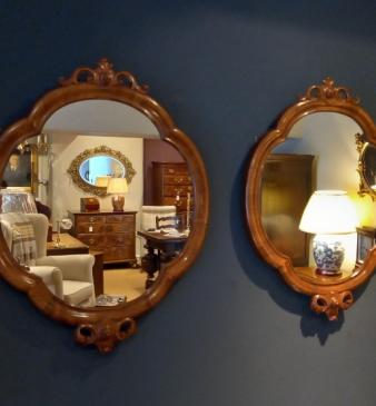 Matching Pair of Antique Walnut Wall Mirrors