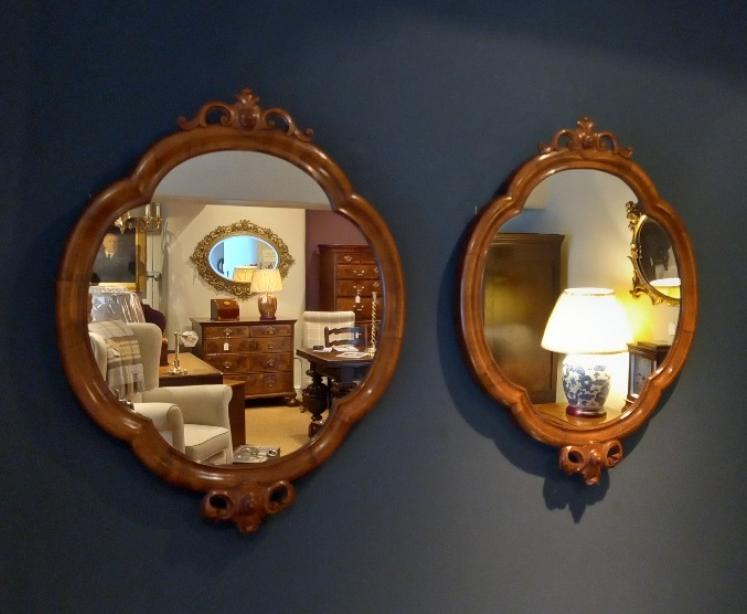 Matching Pair of Antique Walnut Wall Mirrors - Image 1